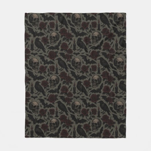 Muster für Gothic Skulls, Crows & Rose Fleecedecke (Vorderseite)