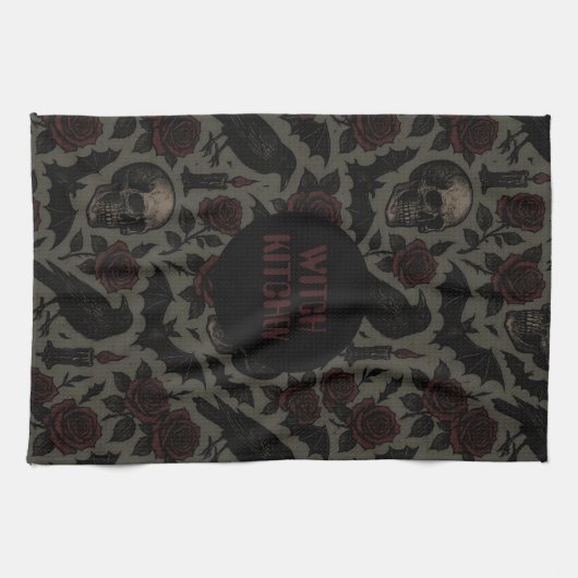 Muster für Gothic Skulls, Crows & Rose Geschirrtuch (Horizontal)