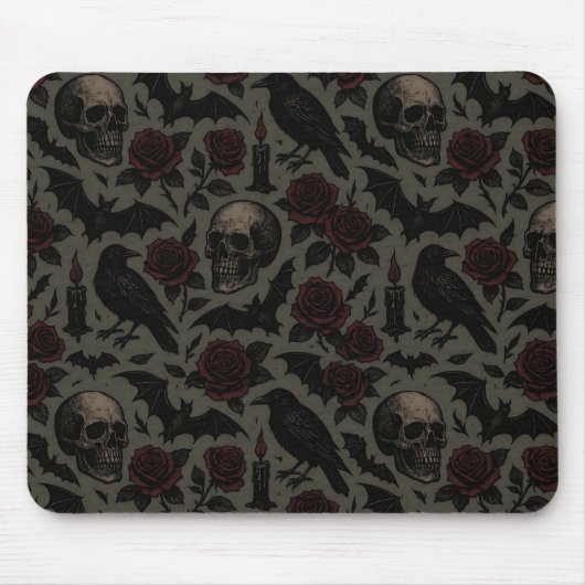 Muster für Gothic Skulls, Crows & Rose Mousepad (Vorne)