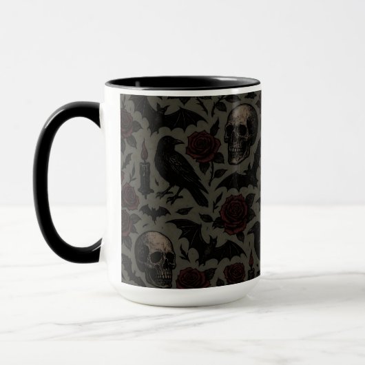 Muster für Gothic Skulls, Crows & Rose Tasse (Links)