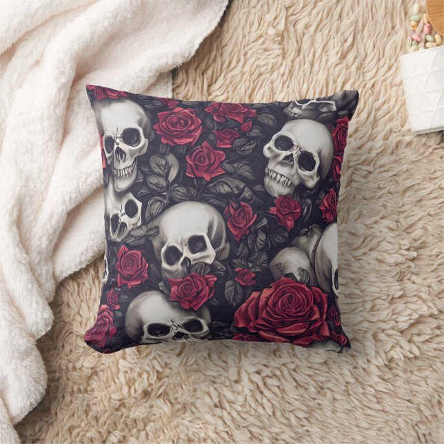 Muster für Gothic Skulls & Rote Rosen Kissen (Decke)