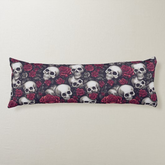 Muster für Gothic Skulls & Rote Rosen Seitenschläferkissen (Vorderseite)