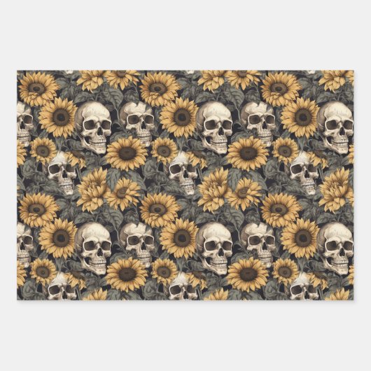 Muster für gotische Skulls und Blume Geschenkpapier Set (Vorderseite 3)