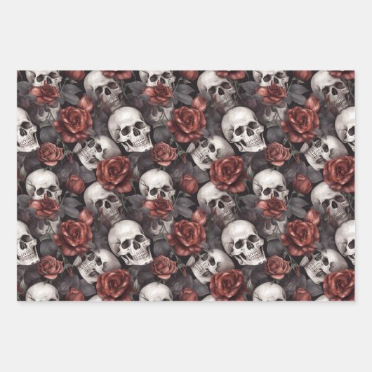 Muster für gotische Skulls und Blume Geschenkpapier Set (Vorderseite 2)