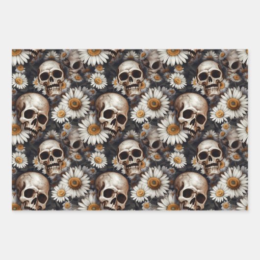 Muster für gotische Skulls und Blume Geschenkpapier Set (Vorderseite)