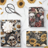 Muster für gotische Skulls und Blume Geschenkpapier Set