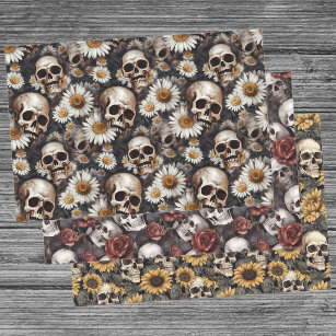 Muster für gotische Skulls und Blume Geschenkpapier Set