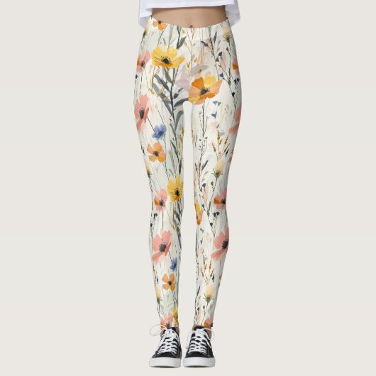 Muster für Gouache Meadow Blume Leggings (Vorderseite)