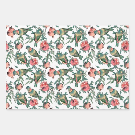 Muster für Granatapfel und Lovebirds Geschenkpapier Set (Vorderseite 2)