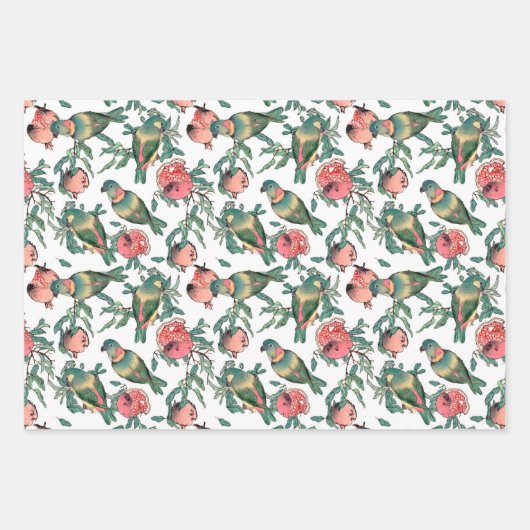 Muster für Granatapfel und Lovebirds Geschenkpapier Set (Vorderseite)