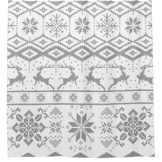 Muster für graue Rentiere und Schneeflocken Duschvorhang (Vorderseite)