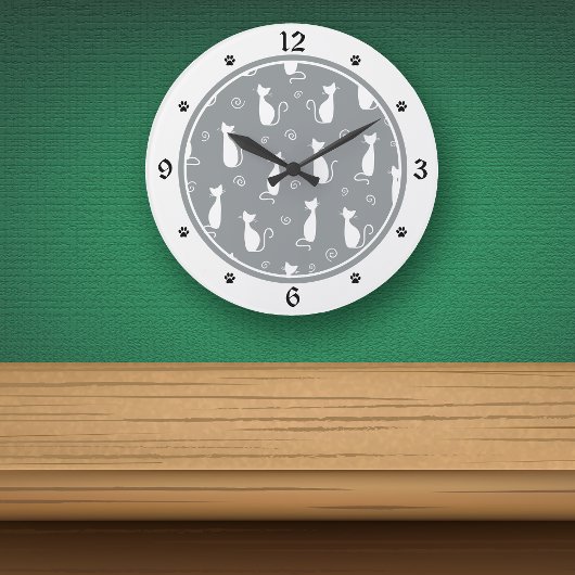 Muster für graue und weiße Katzen Große Wanduhr