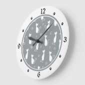 Muster für graue und weiße Katzen Große Wanduhr (Winkel)