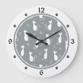 Muster für graue und weiße Katzen Große Wanduhr (Vorderseite)