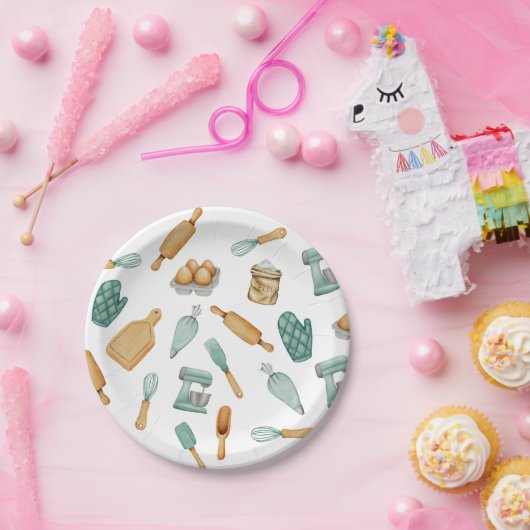 Muster für grüne Backwerkzeuge Pappteller (Party)