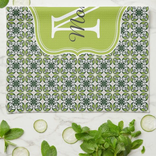Muster für grüne Blume Geschirrtuch (Gefaltet)