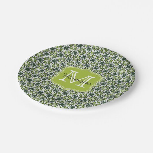 Muster für grüne Blume Pappteller (Schrägansicht)