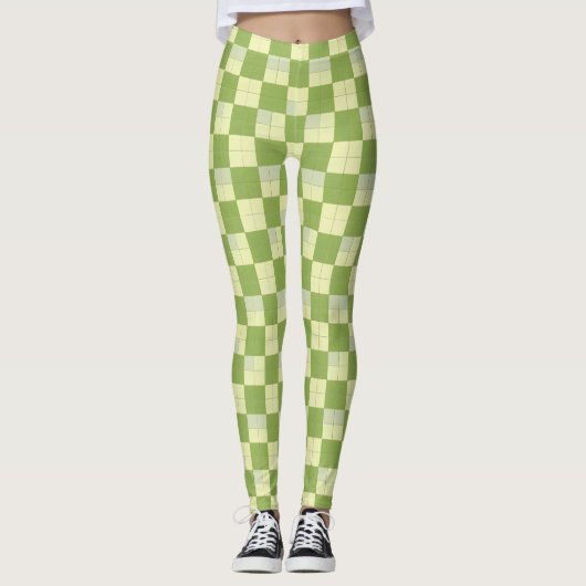 Muster für grüne und cremefarbene Fliesen Leggings (Vorderseite)