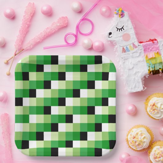 Muster für grüne und weiße Quadrate Pappteller (Party)