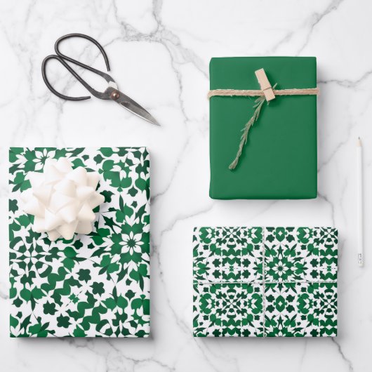 Muster für grüne und weiße Tile Geschenkpapier Set (Vorderseite)