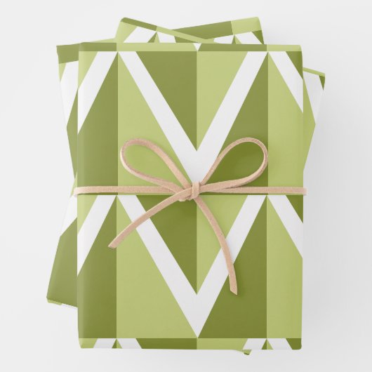 Muster für grüne Zickzack Streifen Geschenkpapier Set (Beispiel)