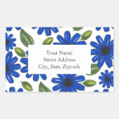 Muster für handgezeichnete blaue Blume Rechteckiger Aufkleber (Vorderseite)