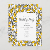 Muster für handgezeichnete, gelb-graue Blätter Einladung (Vorne/Hinten)