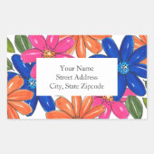 Muster für handgezeichnete, rosa orange blaue Blum Rechteckiger Aufkleber (Vorderseite)