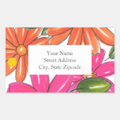 Muster für handgezeichnete, rosafarbene Blume Rechteckiger Aufkleber (Vorderseite)