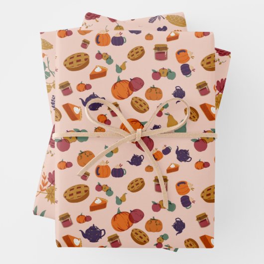 Muster für Herbstfarben und Elemente Geschenkpapier Set (Beispiel)