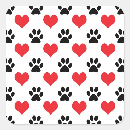 Muster für Herz und Pfoten Quadratischer Aufkleber (Vorderseite)
