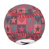 Muster für Herz und Sterne in Monogramm, rosa Baseball (Rückseite)