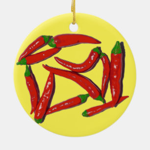 Muster für Hot Red Chili Paprikaschoten Keramik Ornament