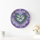 Muster für hübsche Lila grüne Herzen und Kreise Große Wanduhr (Zuhause)