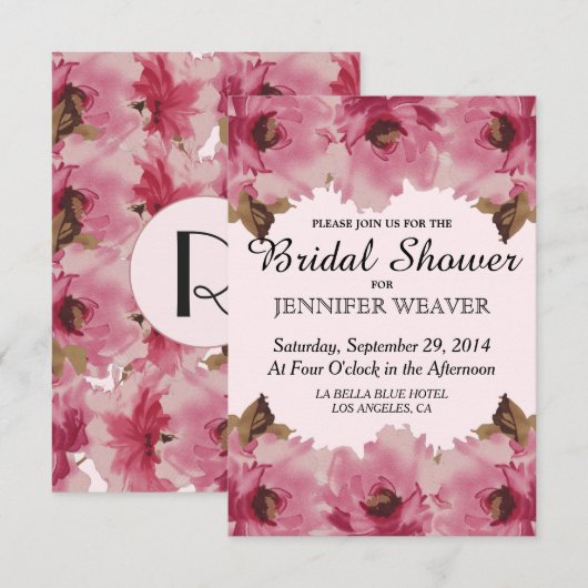Muster für hübsche rosa Blume Einladung (Vorne/Hinten)