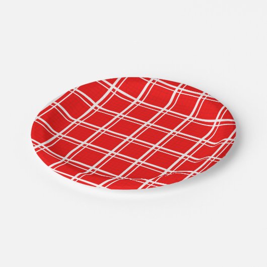 Muster für Karierte rote Windows-Rasterstreifen Pappteller (Schrägansicht)