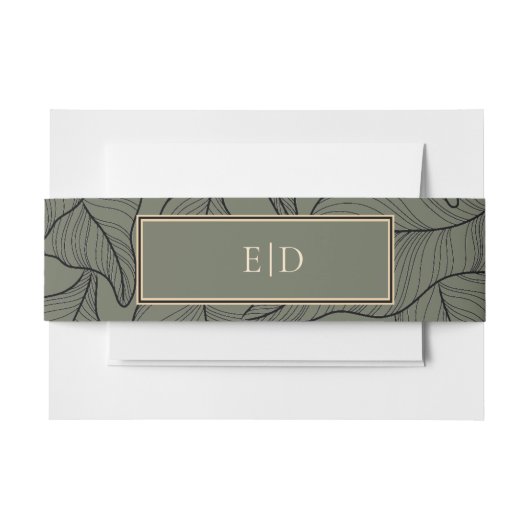 Muster für klassische Sage Monogram Elegante Blätt Einladungsbanderole (Vorderseite Beispiel)