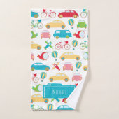 Muster für kleine junge Fahrzeuge mit Vorname Badhandtuch Set (Handtuch)