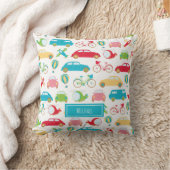 Muster für kleine junge Fahrzeuge mit Vorname Kissen (Decke)