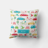 Muster für kleine junge Fahrzeuge mit Vorname Kissen (Rückseite)