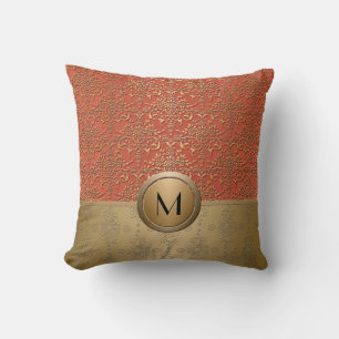 Muster für Korallen- und Gold-Monogramm-Damaskus Kissen