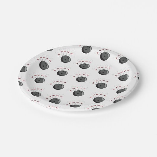 Muster für kundenspezifisches Bowling Ball & Butto Pappteller (Schrägansicht)