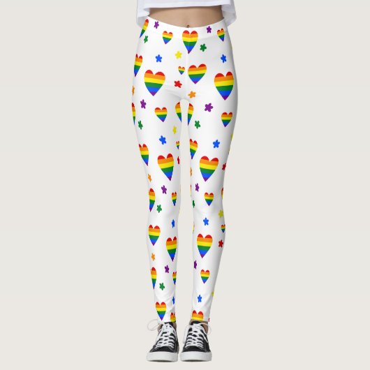 Muster für LGBT-Regenbogen und farbenfrohe Blume Leggings (Vorderseite)
