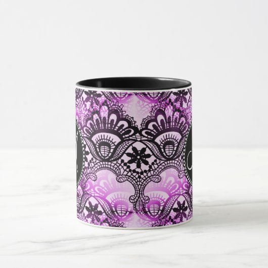Muster für Lila Spitzenmatte mit Monogramm Tasse (Zentrum)
