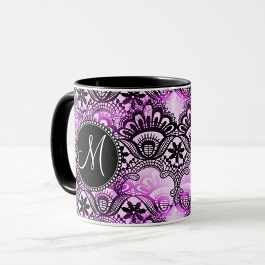 Muster für Lila Spitzenmatte mit Monogramm Tasse (Vorderseite Links)