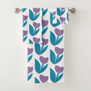 Muster für lila und blaue Abstrakte Blume Badhandtuch Set