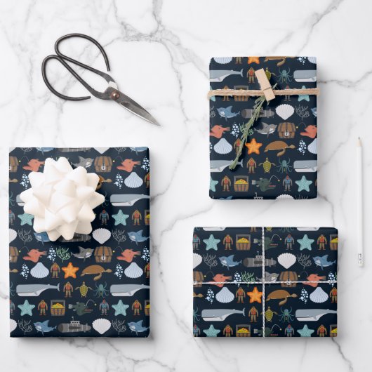 Muster für Meeresbewohner Geschenkpapier Set (Vorderseite)