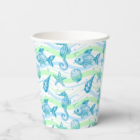 Muster für Meeresskizzen Pappbecher (Rückseite)