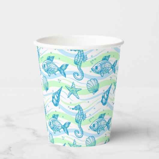 Muster für Meeresskizzen Pappbecher (Vorderseite)