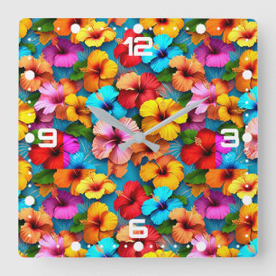 Muster für mehrfarbige Blume mit Blumenmuster-3635 Quadratische Wanduhr